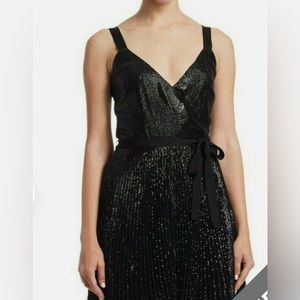 Joie Itara Sequin Black Mini Dress Embellished Wrap Slip Cocktail L